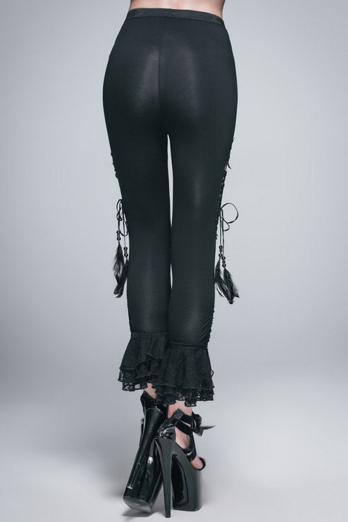 Side Slit Lace-Up Pants with Hollow Details