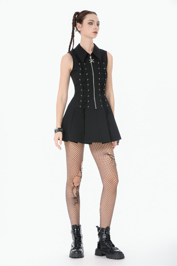Skull Zip Sleeveless Punk Dress for Women - Gothic Edge