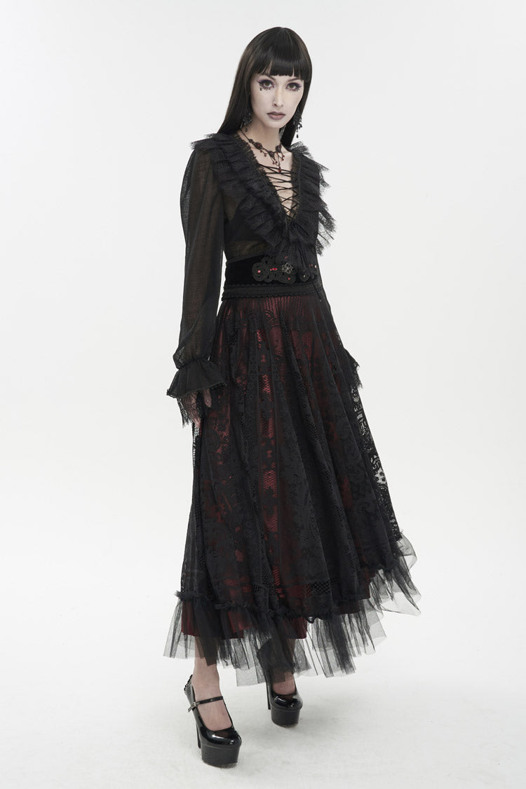 Plaid Layered Lace Gothic Shirt
