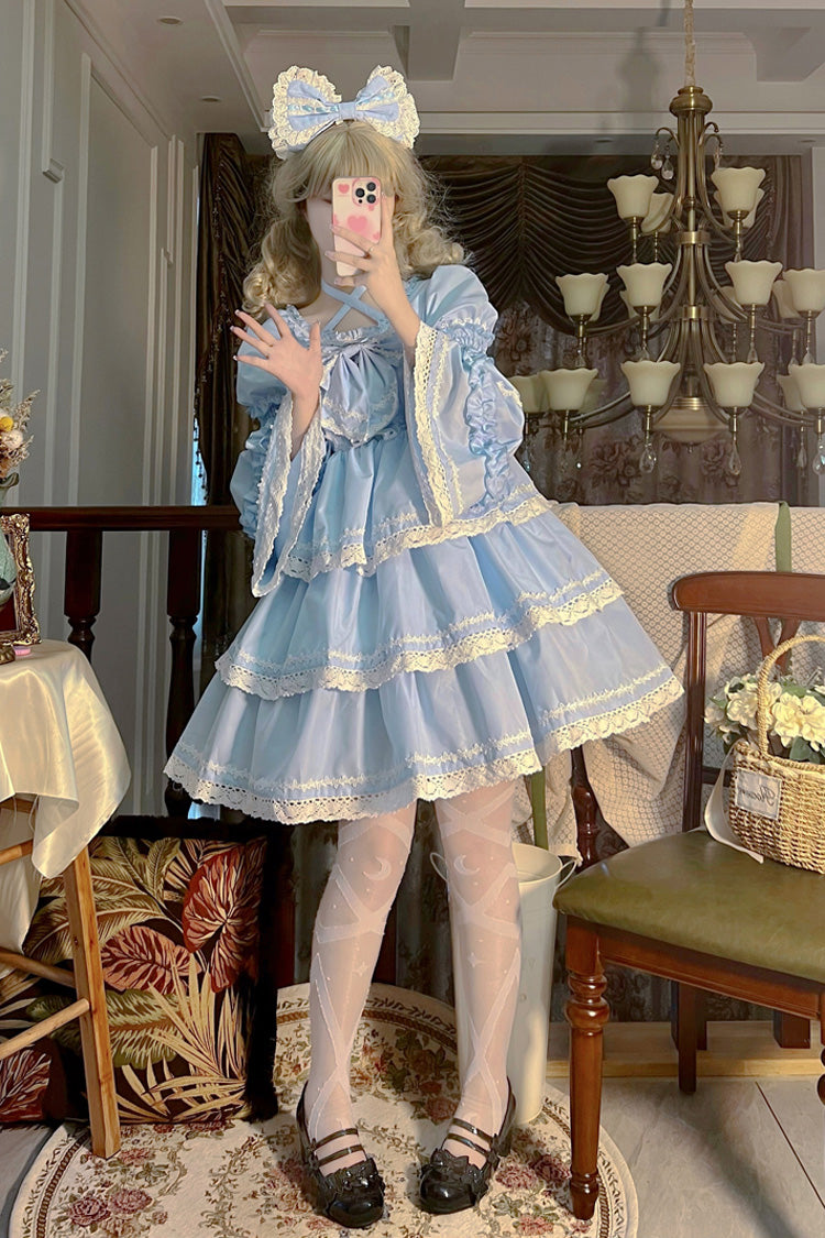 Azure Triple Detachable Sleeves Bow Lace-Up Sweet Lolita Gown