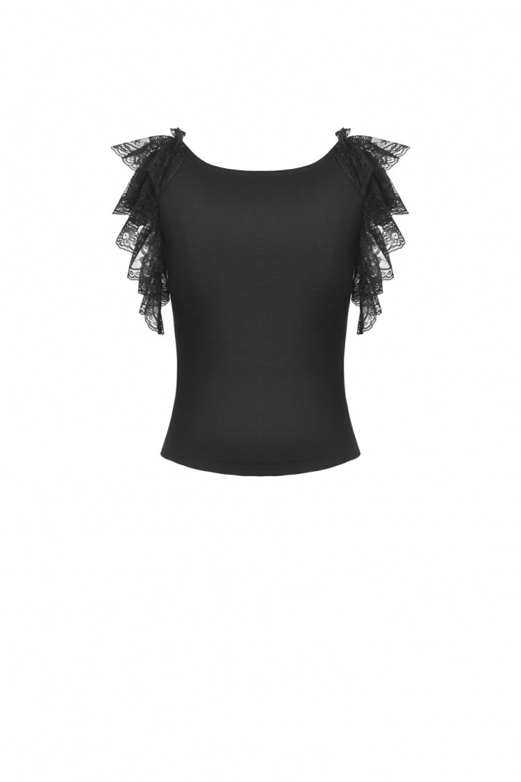 Midnight Lace-Trimmed Crop Top with Deep Plunge Neck