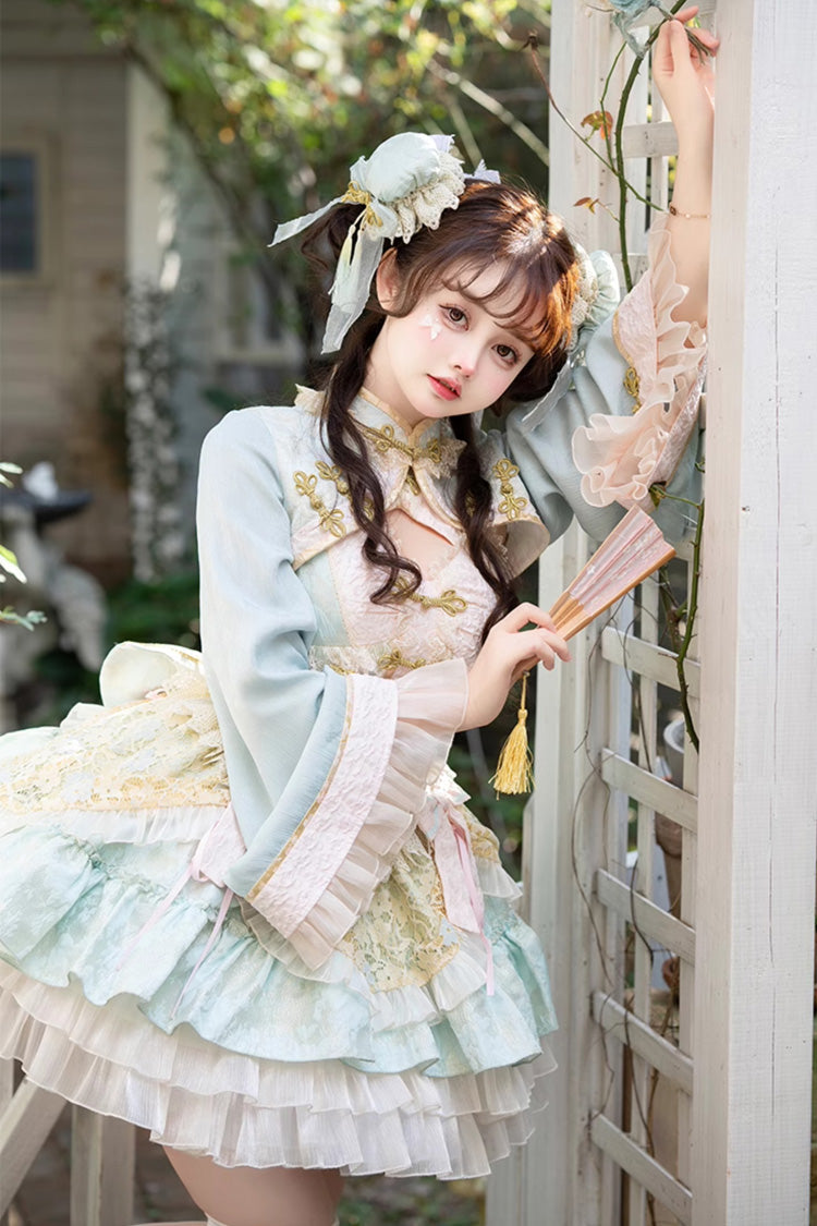 Emerald White Pear Dream Multi-Layer Ruffle Lace Sweet Chinese Princess Lolita Jumper