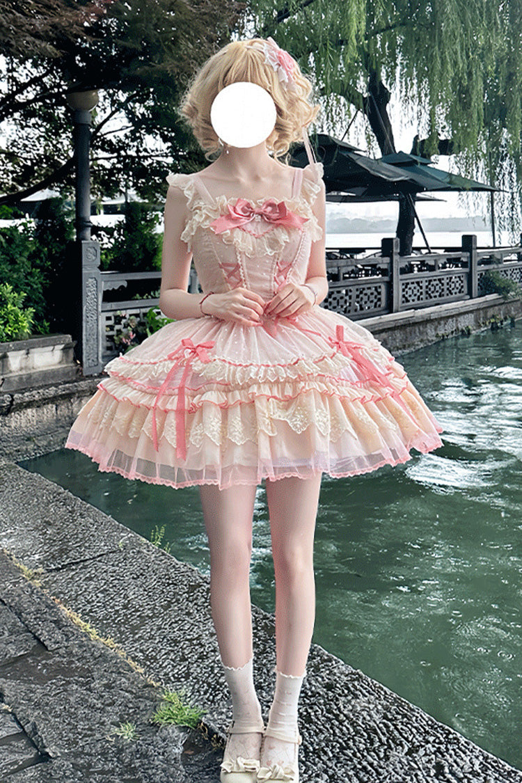 Candy House Sleeveless Ruffle Bow Lace-Up Lolita JSK