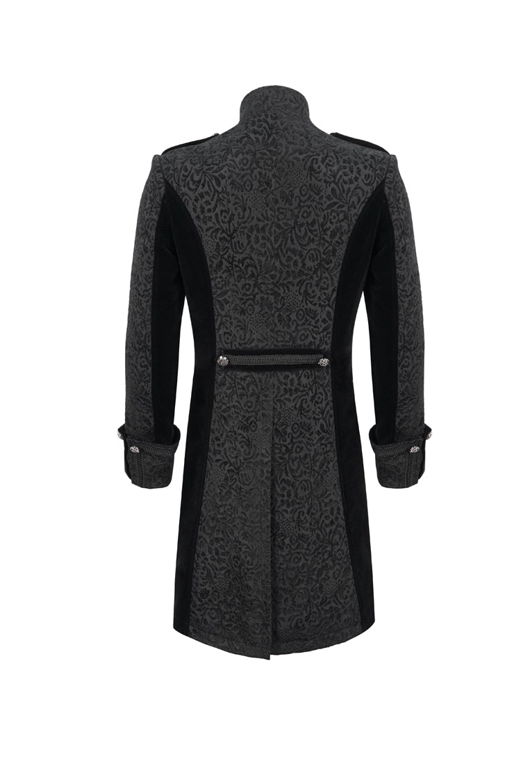 Vintage Cross-Print Stand-Collar Jacket with Back Slit