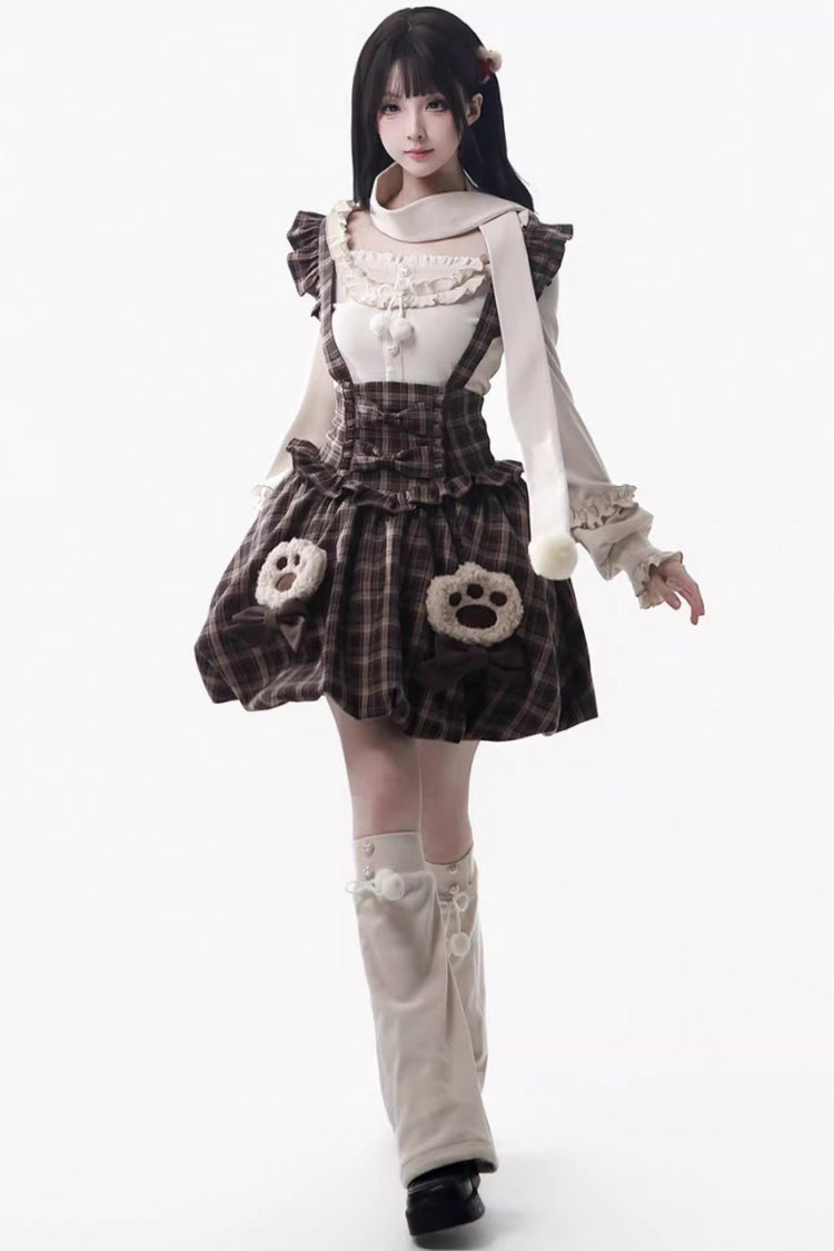 Chocolate Printed Ruffle Bow Strap Dress - Fluffy Little Bear