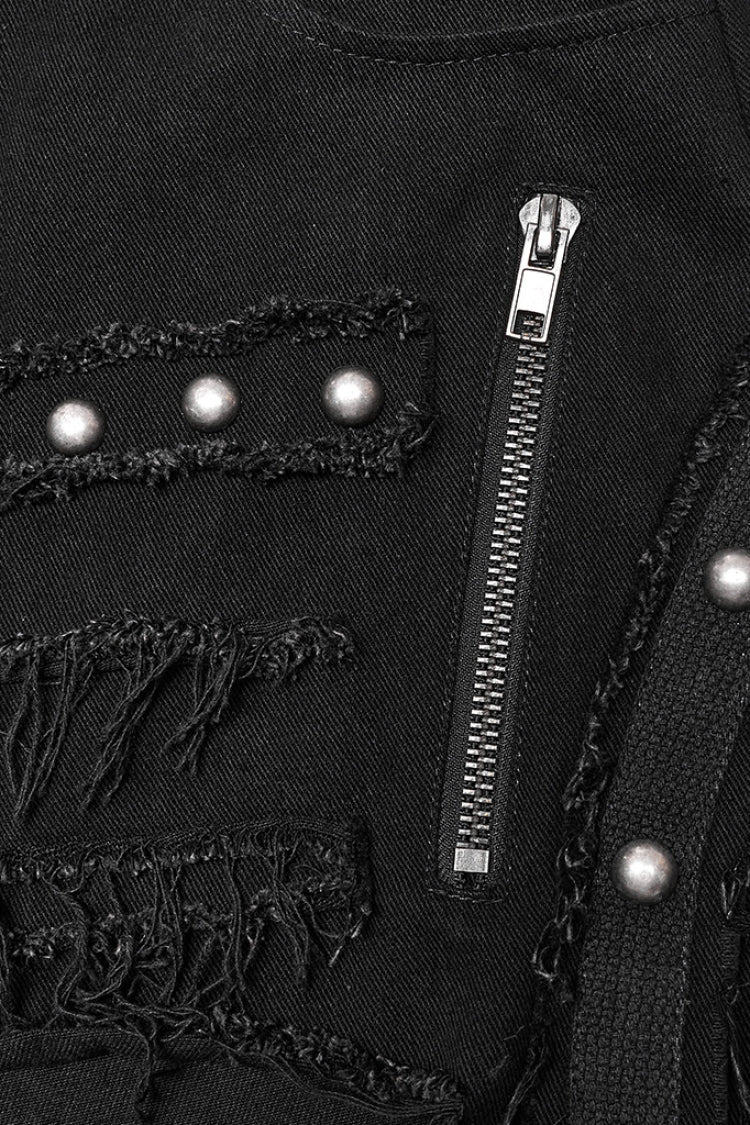 Steampunk Men's Ripped Straight Pants with Metal Rivets and Mesh - Two Tones
