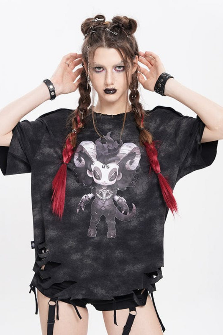 Punk Tee with Lilimar Print and Ripped Accents