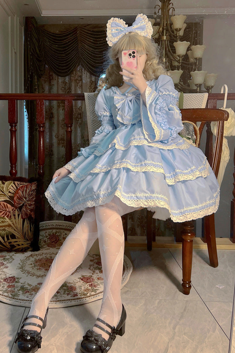 Azure Triple Detachable Sleeves Bow Lace-Up Sweet Lolita Gown