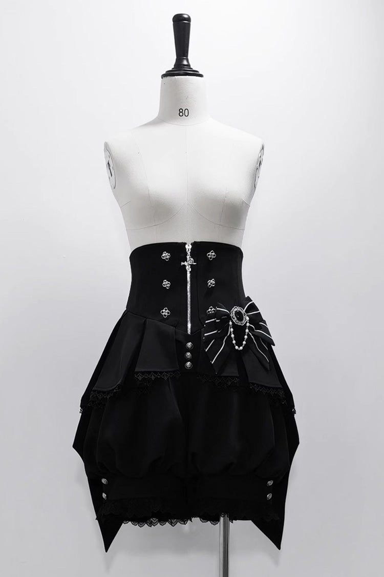 Elegant Lolita Shorts with Stripe Print and Lace - Noir