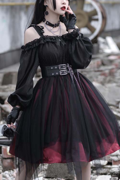 Gothic OP Dress with Irregular Hem and Star Motif