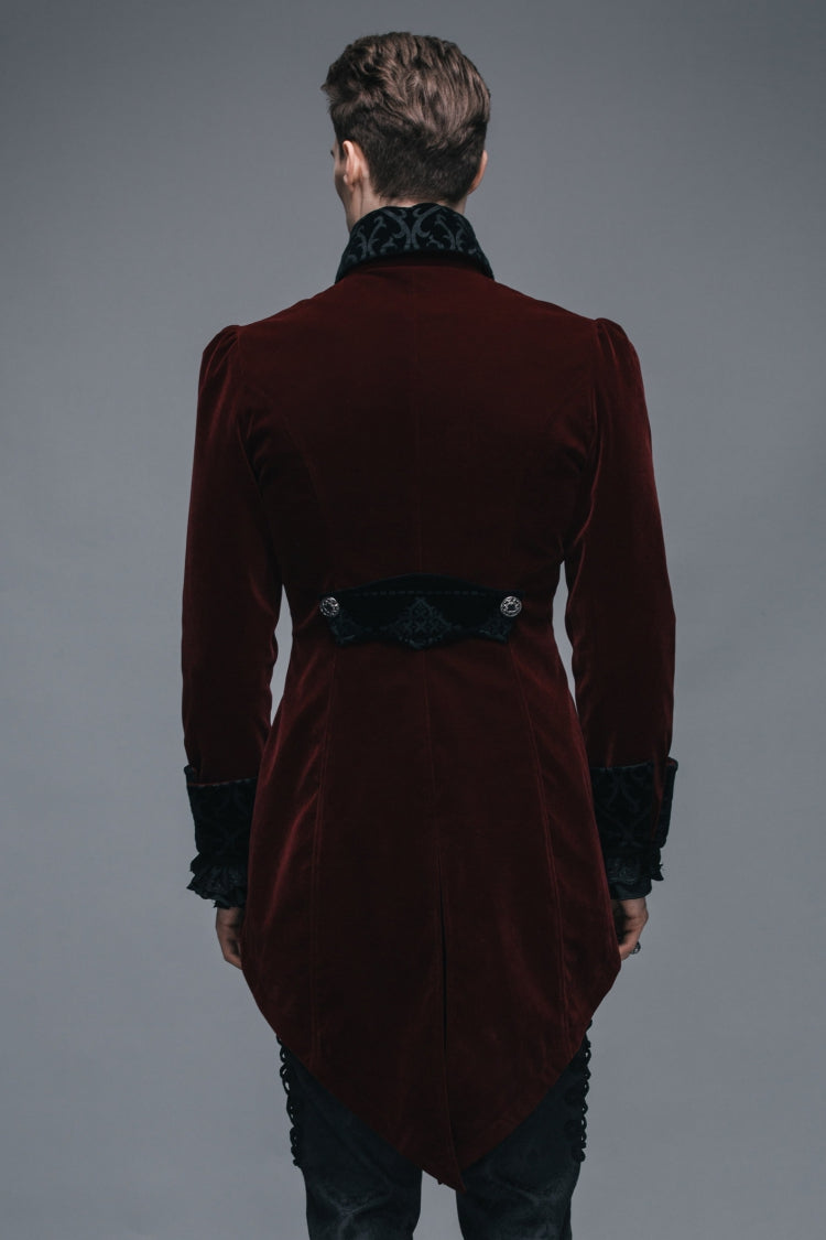 Crimson Formal Turn-Down Collar Swallowtail Gothic Coat