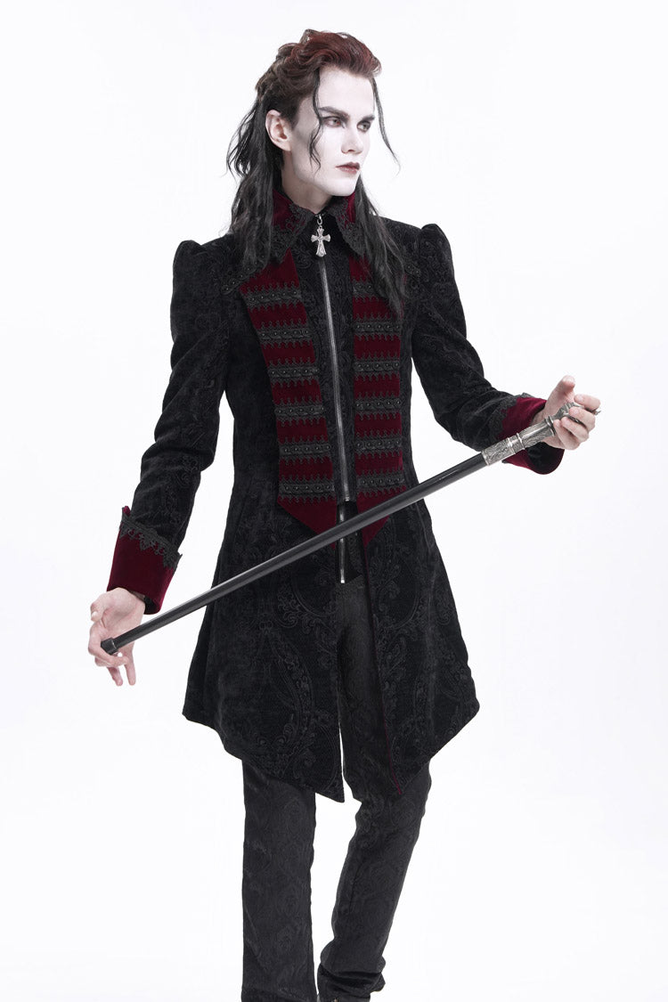 Crimson Noir Crochet Lapel Collar Long-Sleeve Men's Gothic Jacket