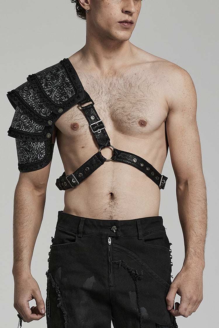 Charcoal Steampunk Shoulder Harness with Embroidery - Gothic Edge