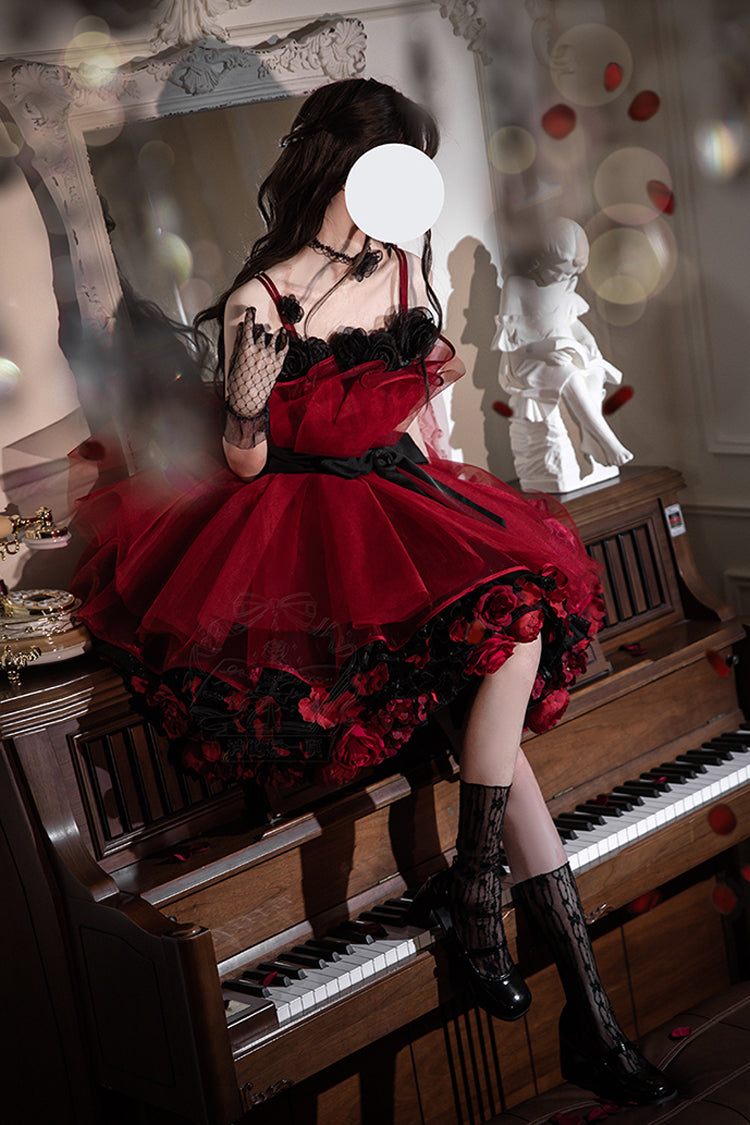 Burgundy Eternal Night Bouquet Sleeveless Ruffle Bow Sweet Princess Lolita Gown