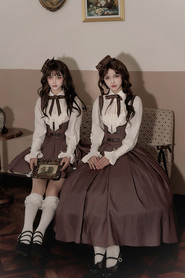 Chocolate Striped Print Breast Support Short Lolita Dress - Manchester City's Past