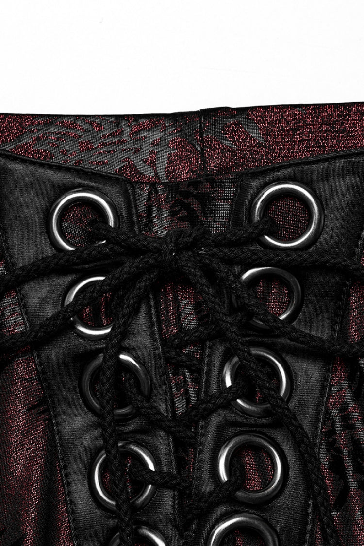 Low-Rise Thorn Print Lace-Up Steampunk Flared Trousers - 2 Tones