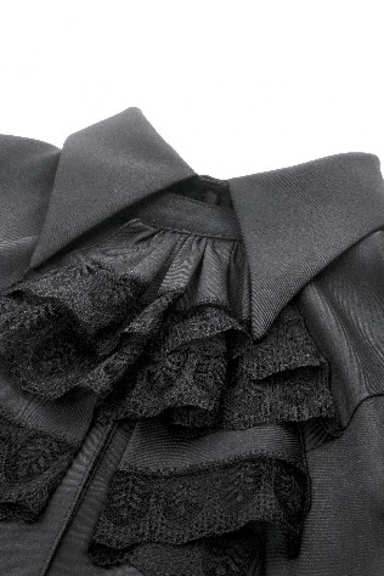 Lapel Collar Puff Sleeve Blouse with Removable Cravat - Gothic Edge
