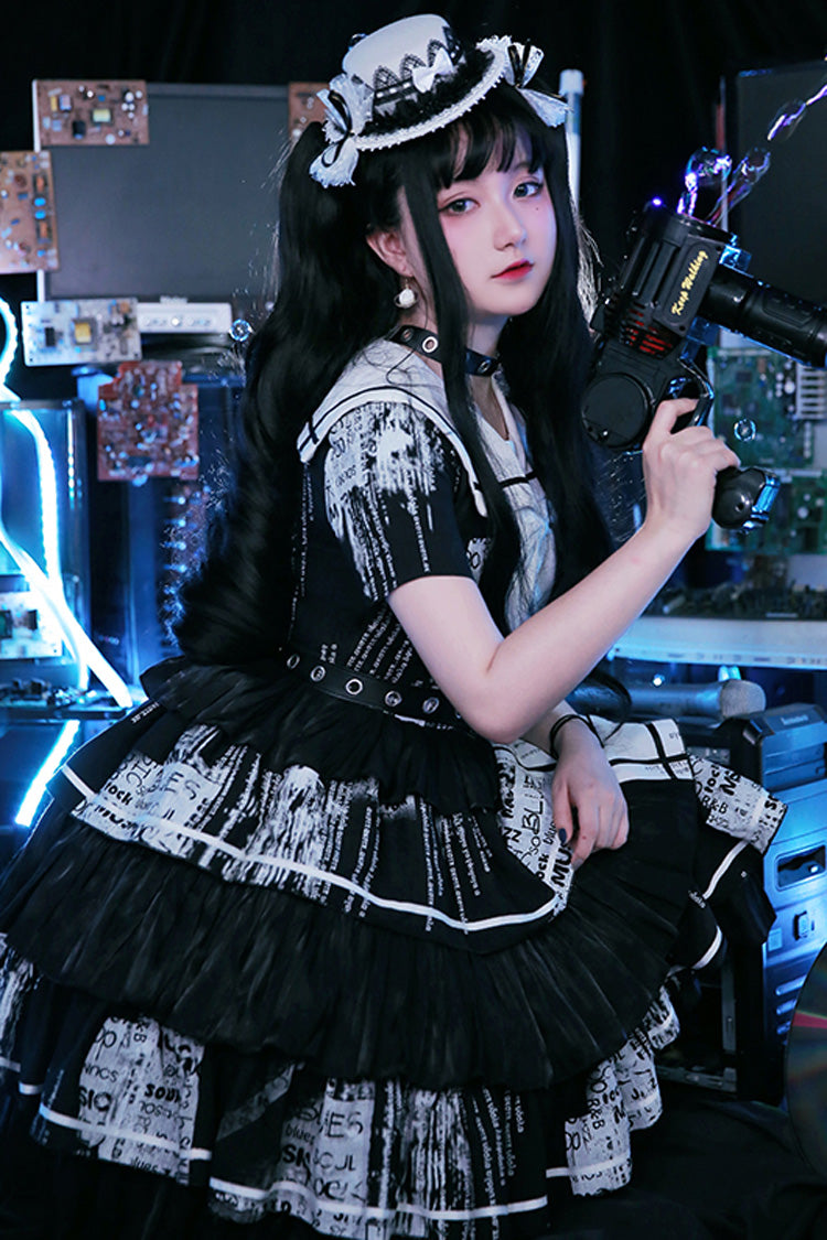 Asymmetric Punk Lolita Dress with Multi-Layered Ruffles