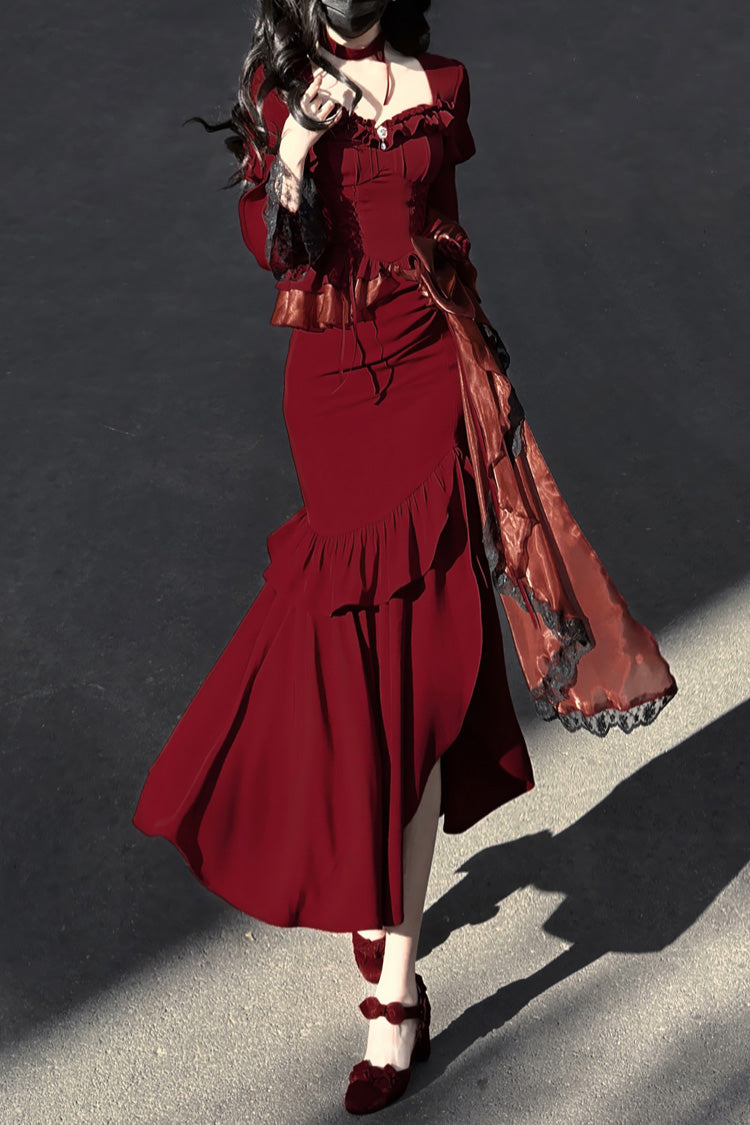 Ruby Mermaid Silhouette Lolita Dress with Bow Details