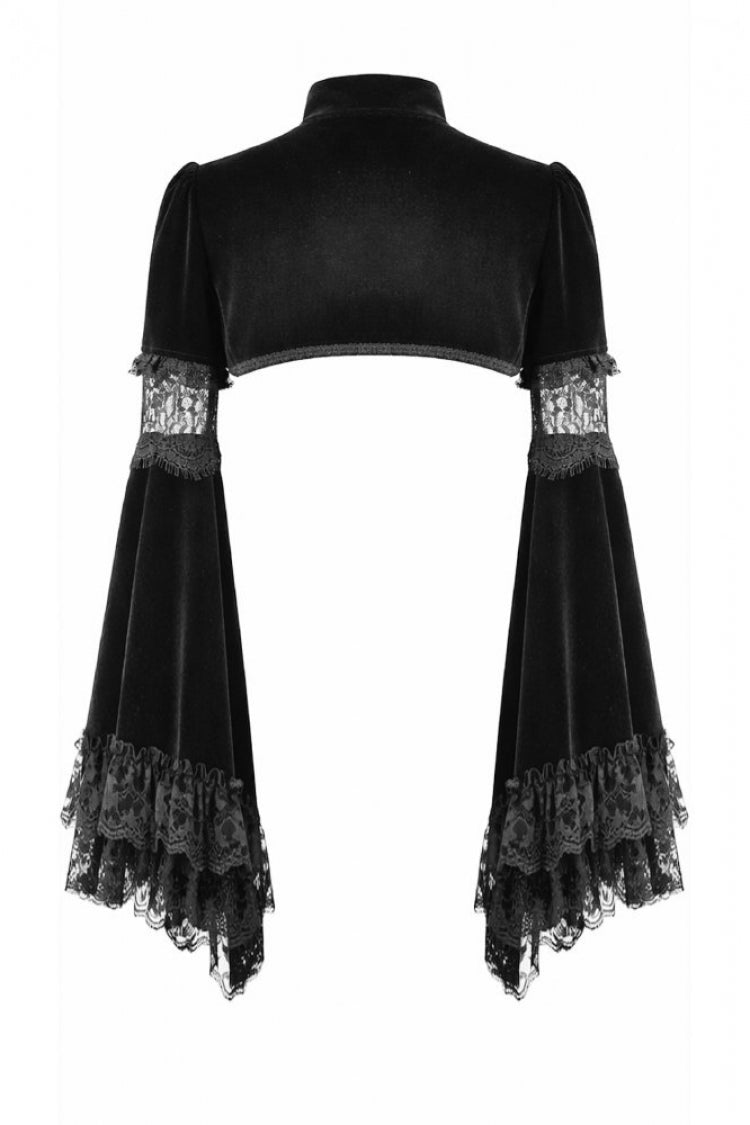 Gothic Shrug with Keyhole Mandarin Collar, Velvet Lace Splice & Flare Sleeves