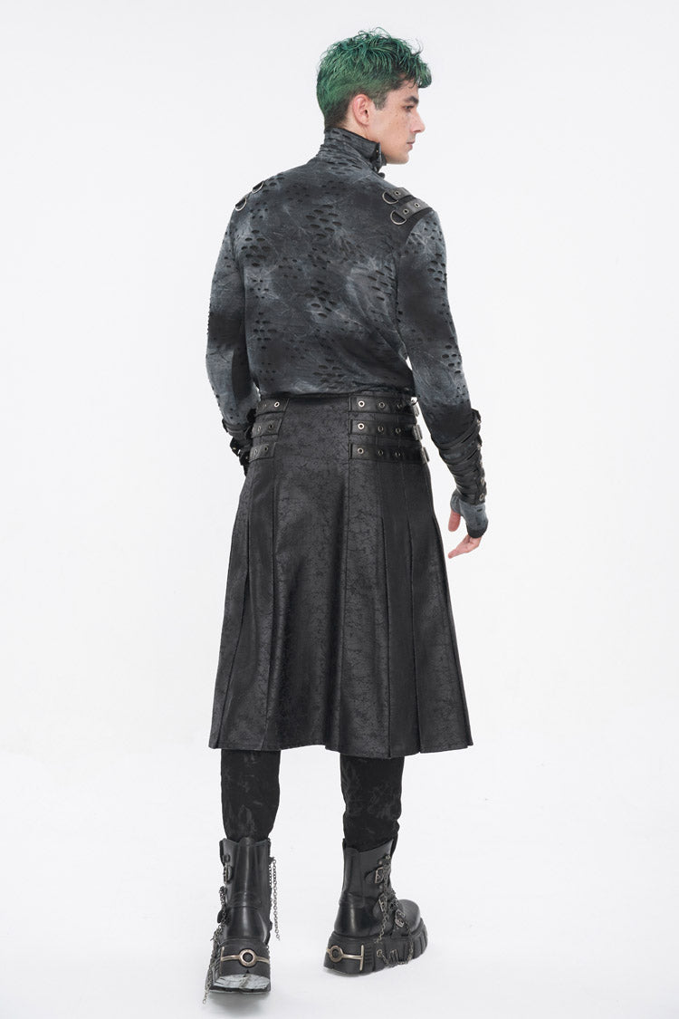 Chain-Adorned Multi-Buckle Skirt for Men - Gothic Edge