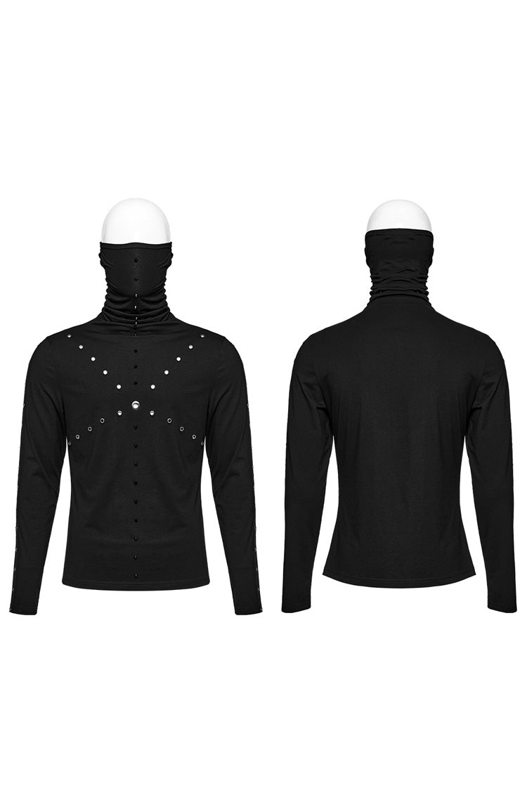 Punk Mesh Blouse with Rivets and Attached Mask, Long-Sleeve Men's Style