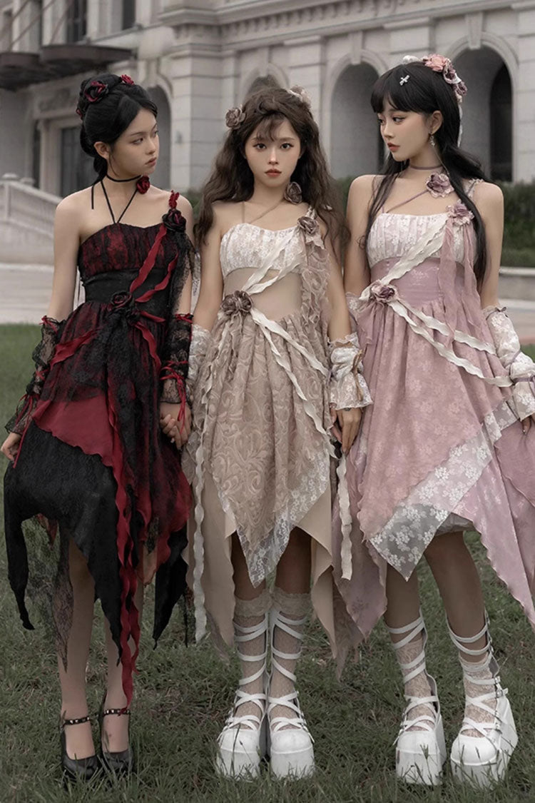 Wabi Sabi Stitched Irregular Asymmetric Gothic Lolita JSK Dress in 3 Colors