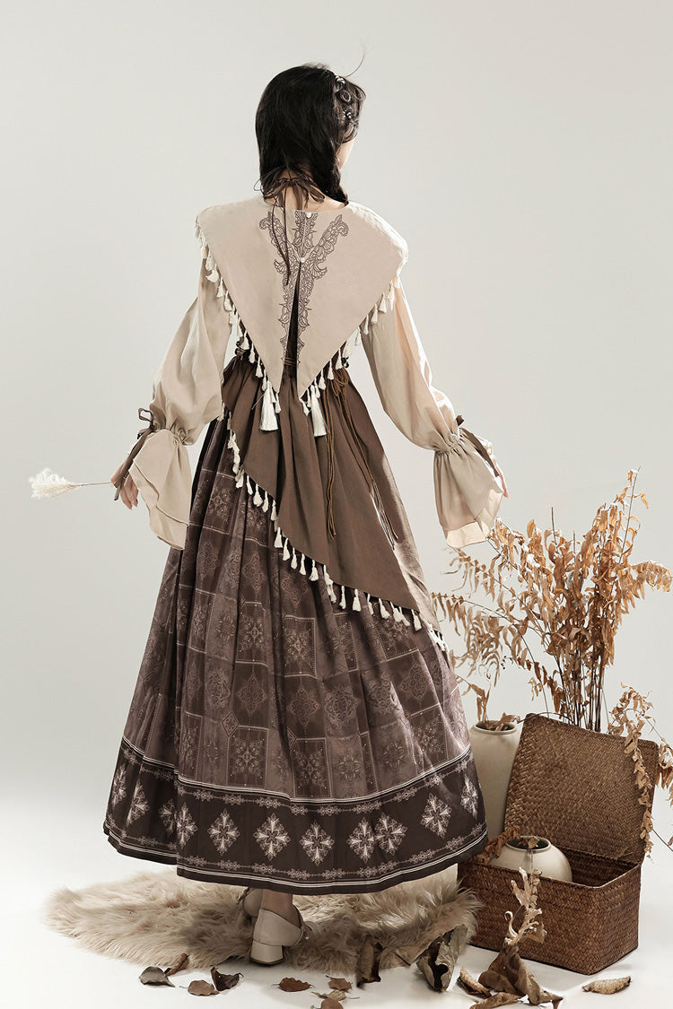 Chinese Style Lolita Dress with Lantern Sleeves and Asymmetric Ruffle