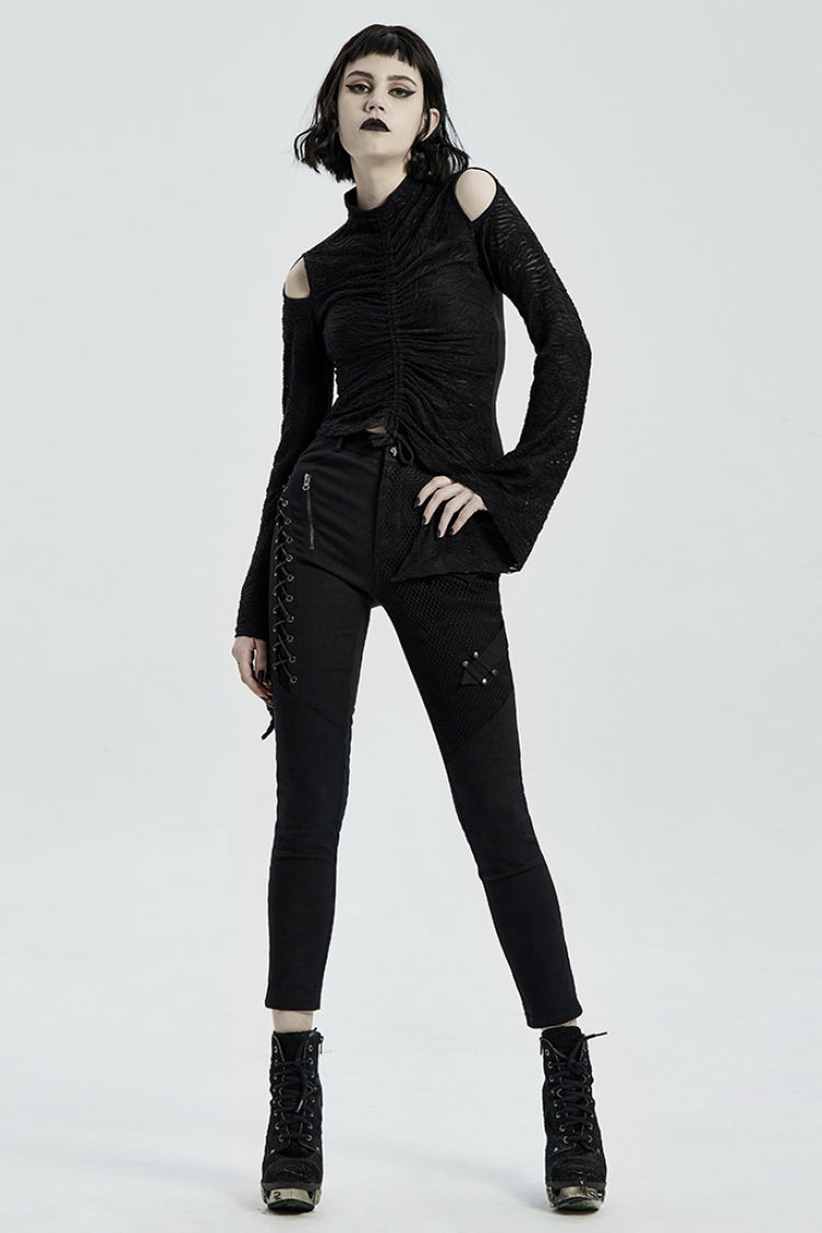Steampunk Laced Skinny Denim Trousers with Drawstring Accents