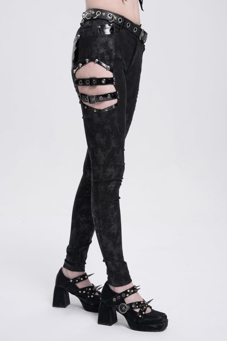 Midnight Cutout Buckle Trousers for Women - Gothic Edge