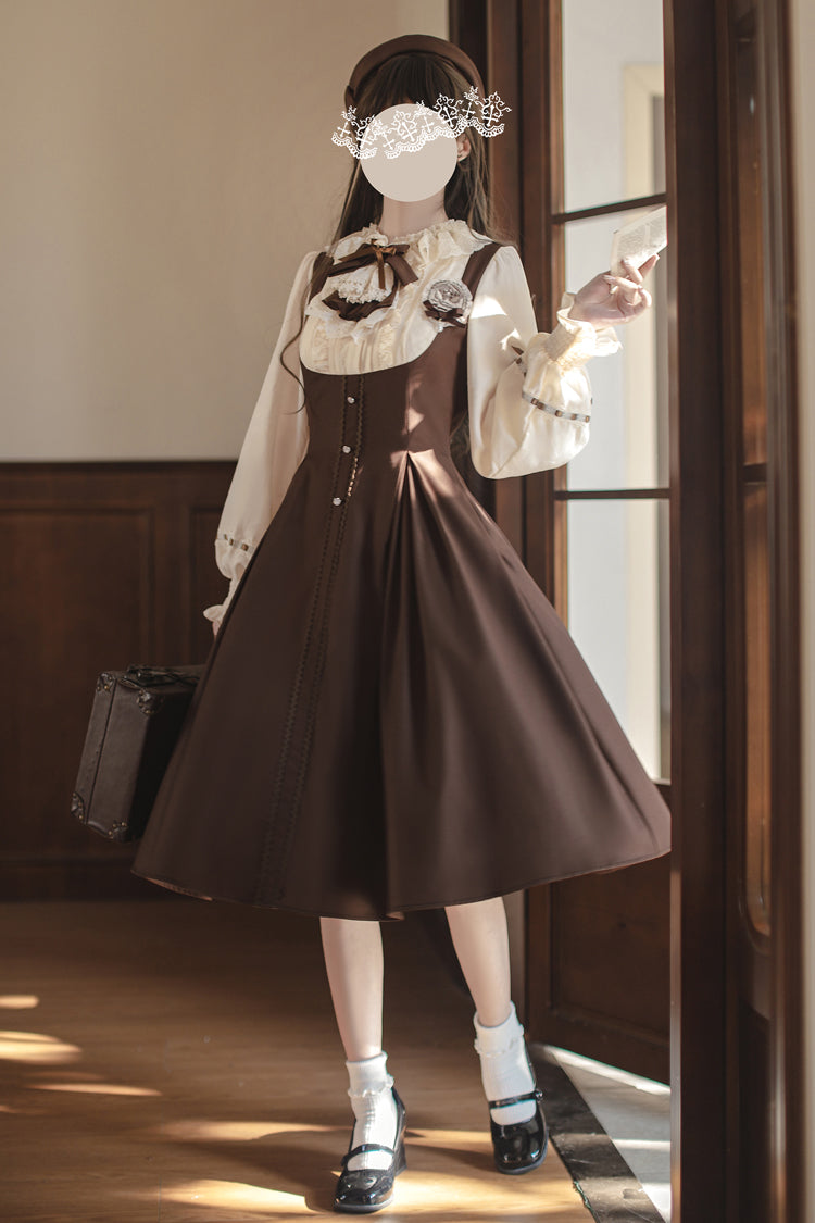 Vintage College Style Elegant Lolita Dress with Ruffle Details
