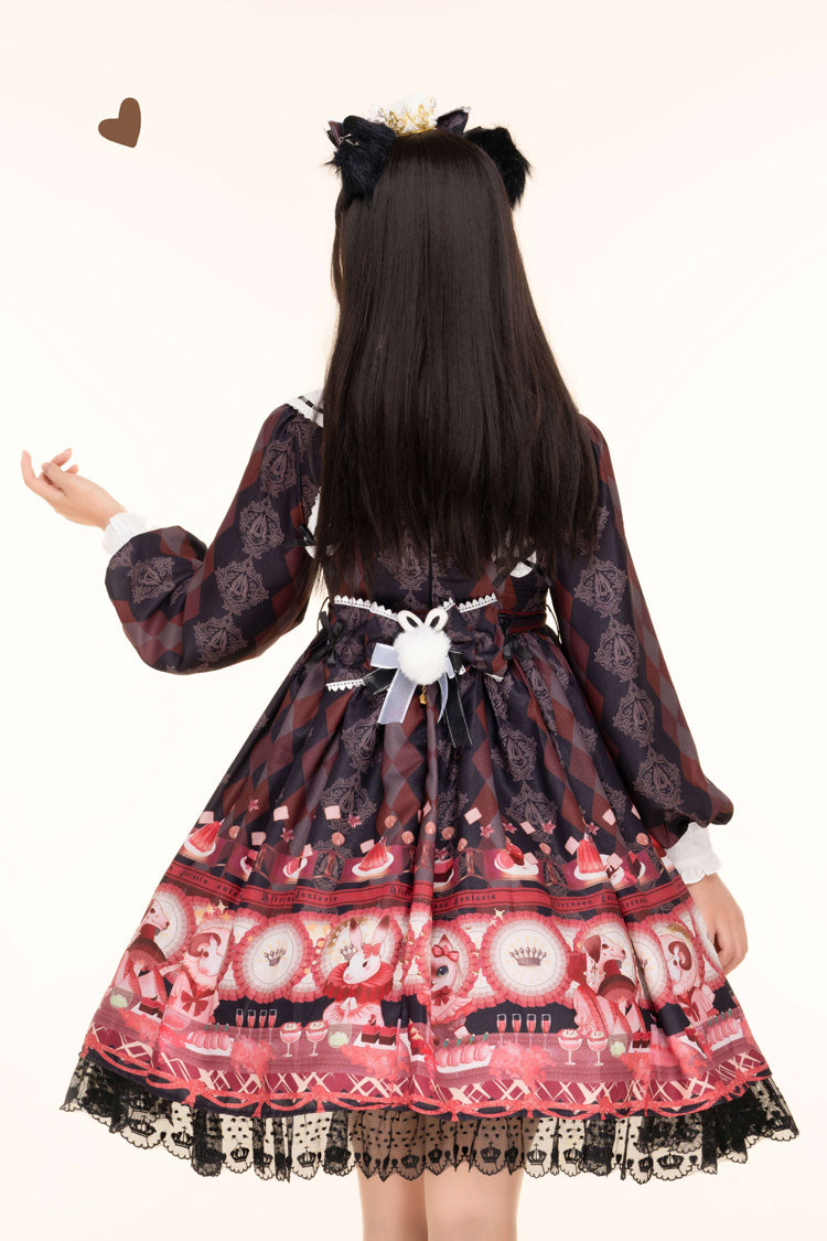 Long Sleeve Print Ruffle Bow Sweet Lolita JSK - Afternoon Fantasia