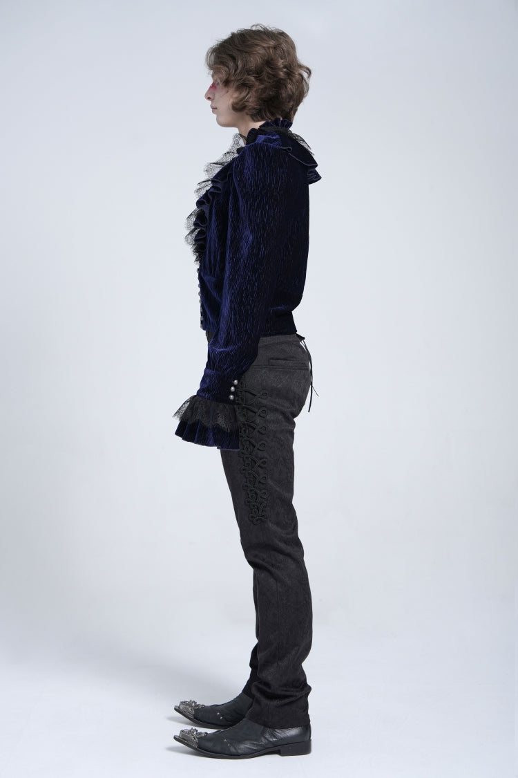 Azure V-Neck Long Sleeve Ruffle Trim Lace Gothic Men's Shirt