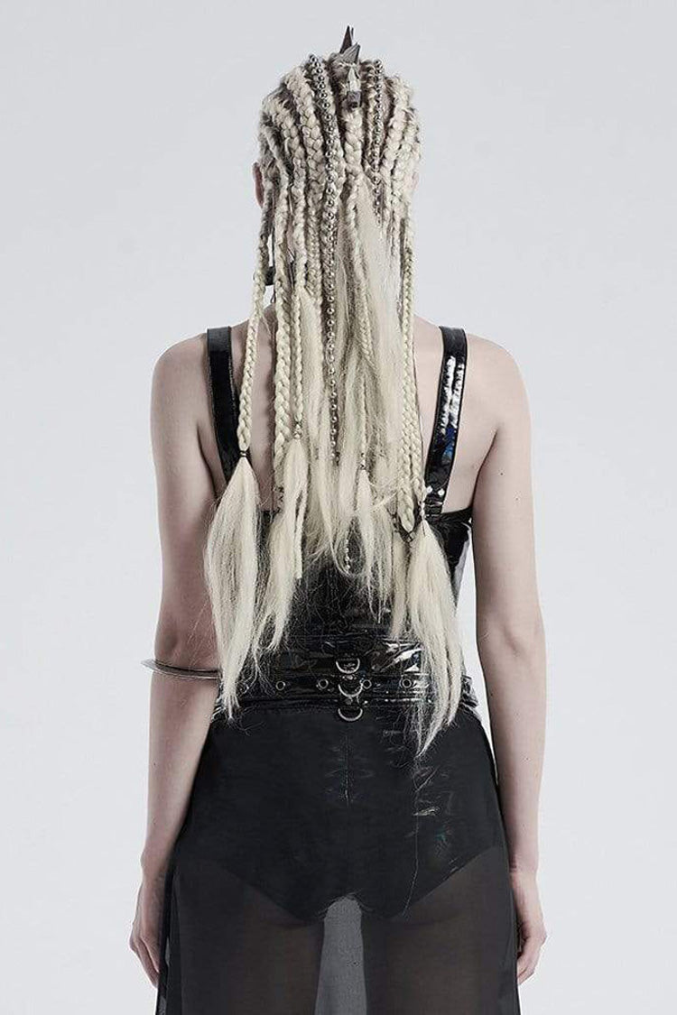 Punk Vest with Metal Buckle Straps, Mesh Splice & Press Glue Detail