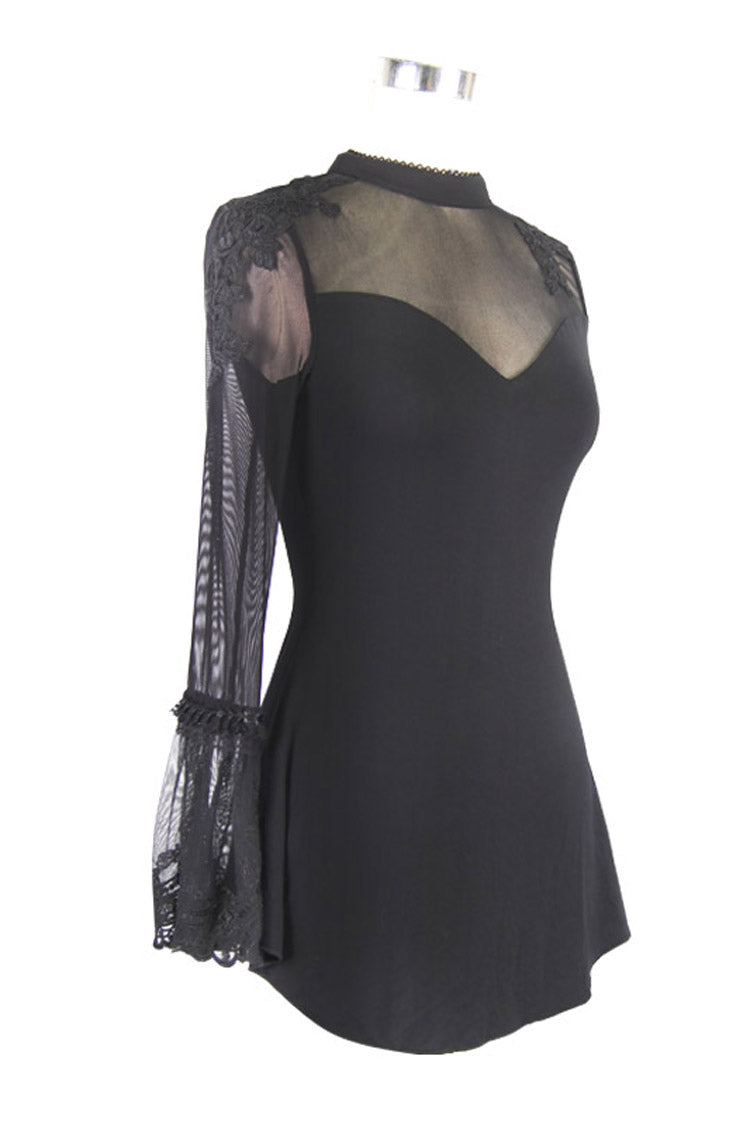 Feather-Trim Single-Sleeve Knit Top with Mesh Accent
