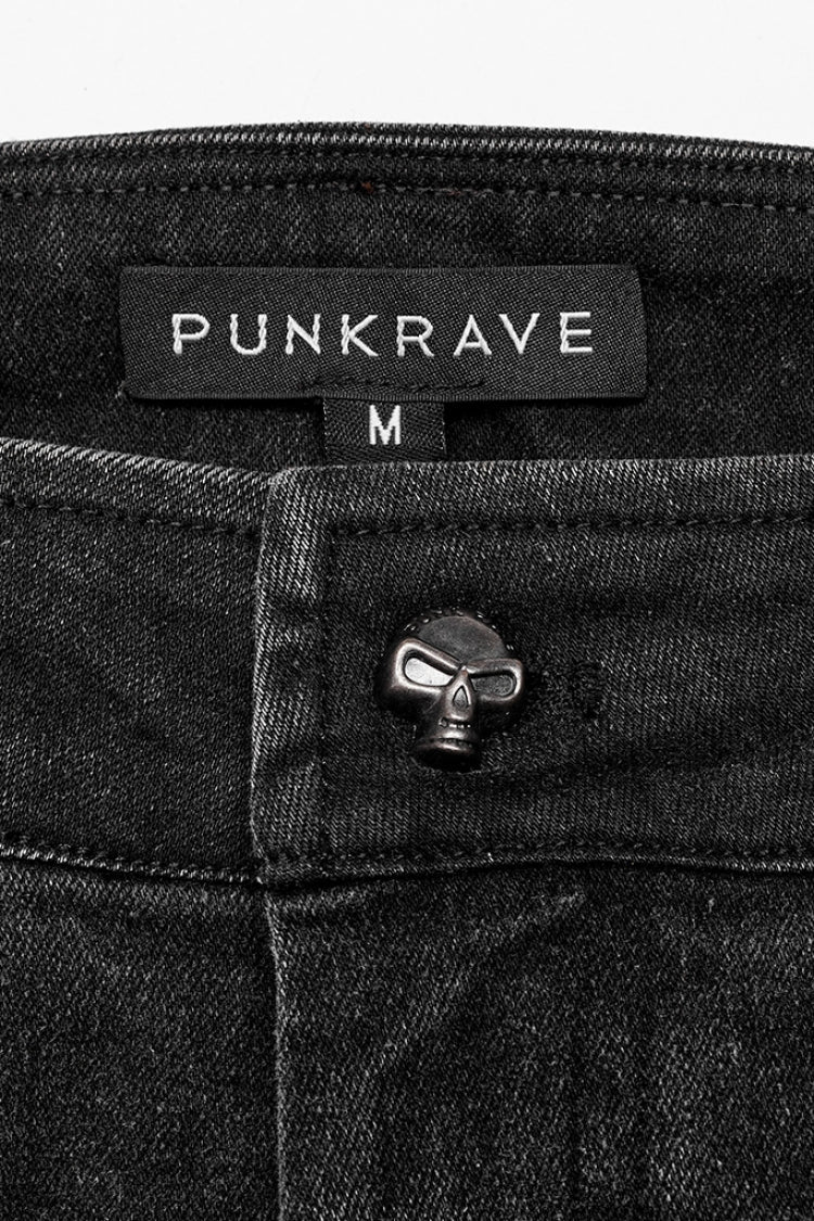 Steampunk Studded Skull Buckle Trousers for Men