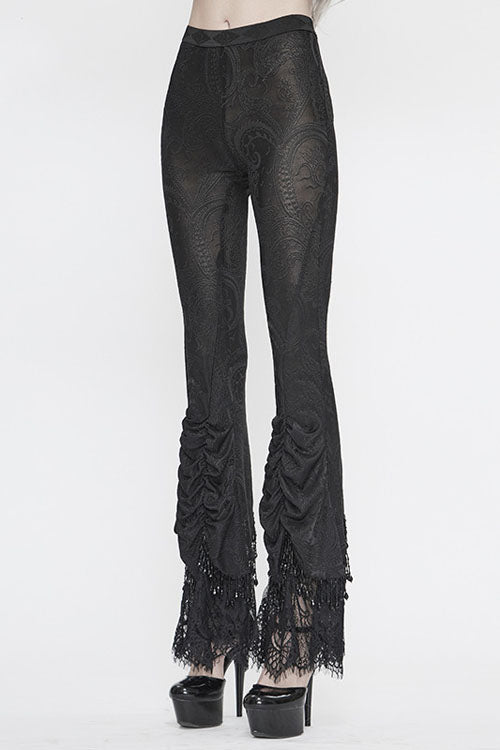Gothic Pants with Beaded Pleated Design and Lace Accents