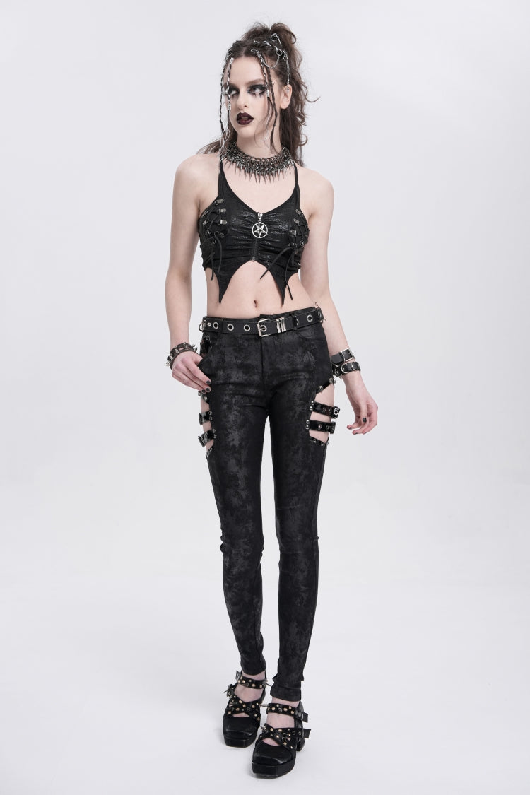 Midnight Cutout Buckle Trousers for Women - Gothic Edge