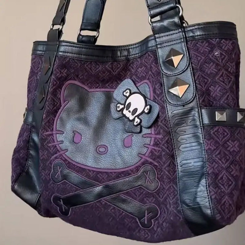 Kitty Vintage Patchwork Purple Tote Bag