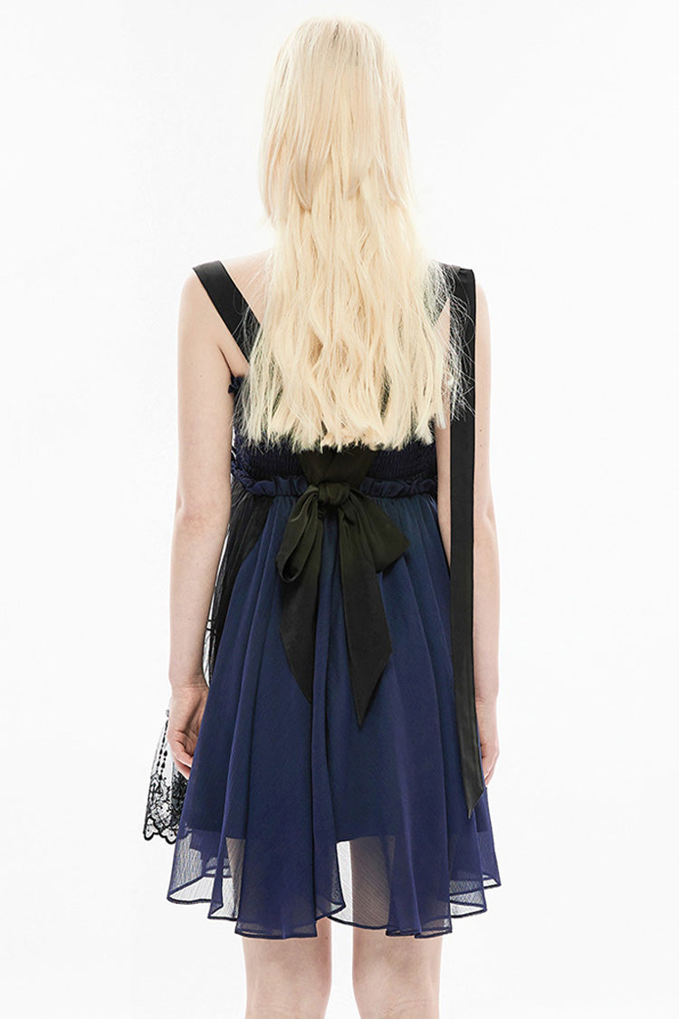 Azure Strap Big Bow Streamer Lace Suspender Gothic Dress for Women