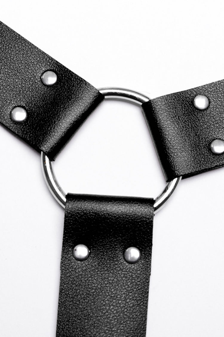 Steampunk Faux Leather Body Harness with Buckles - Noir
