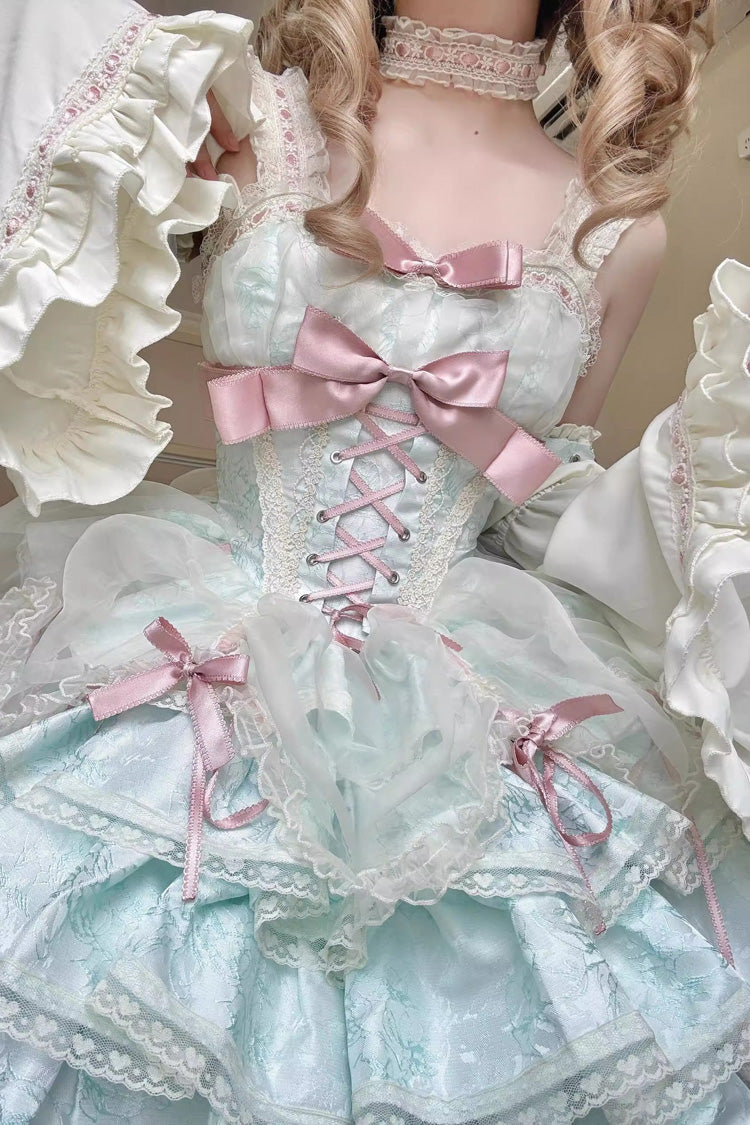 Emerald Sleeveless Multi-Layer Ruffle Bow Lace-Up Sweet Princess Lolita JSK
