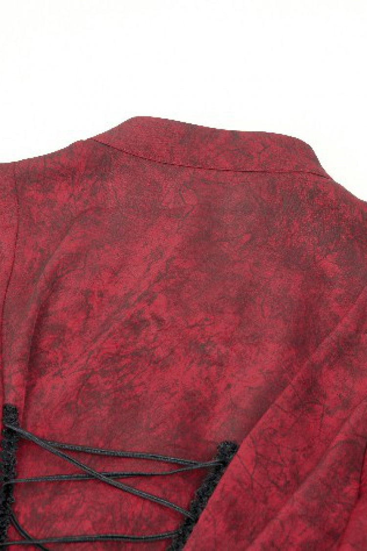 Crimson Gothic Blouse with Frilly Lace and Long Hime Sleeves