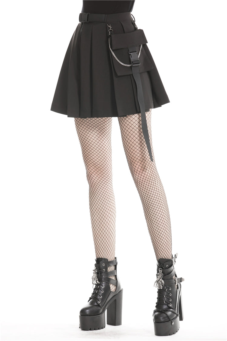 Zippered Pleated Punk Mini Skirt with Side Bag
