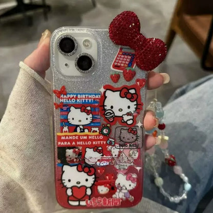 Coque de téléphone vintage à motif de chat rouge scintillant KI636