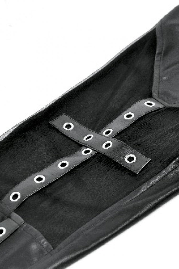 Women's Gothic Punk Pants with Sheer Mesh, PU and Cross Lace-Up Design