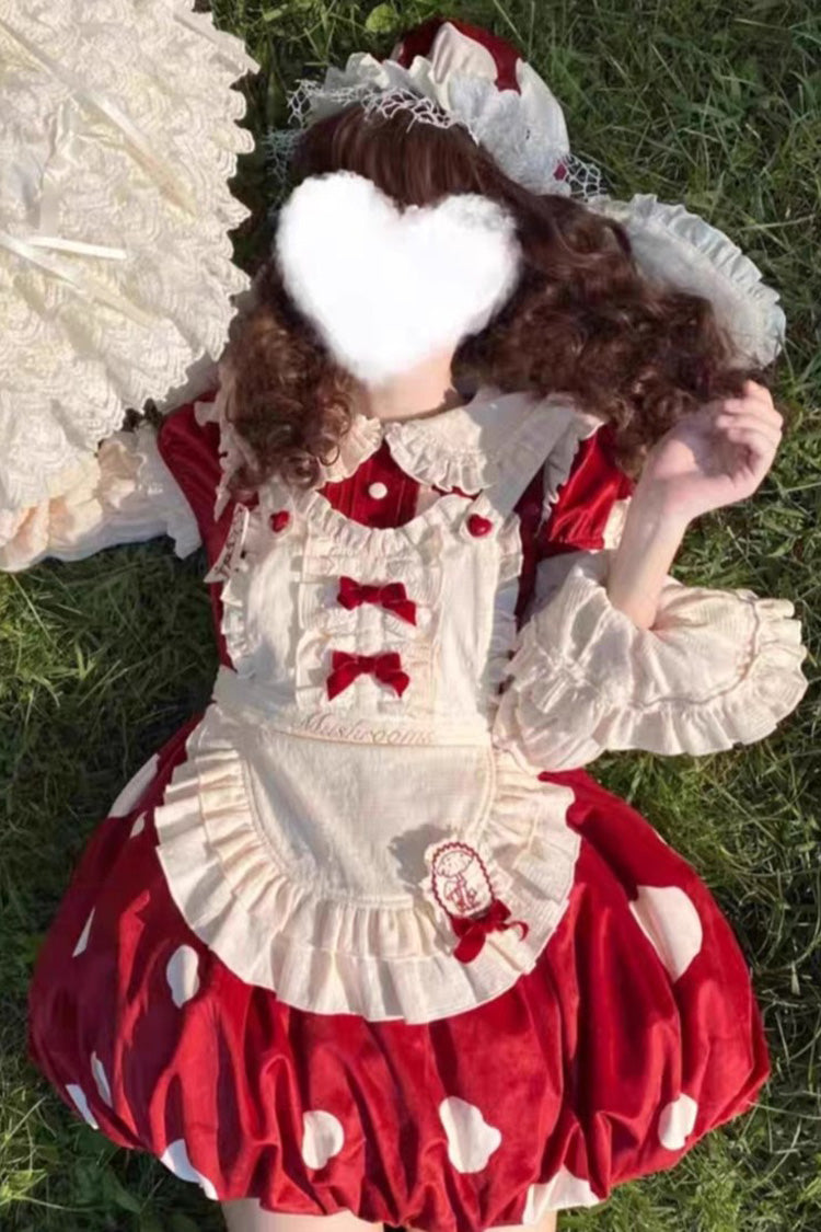 Crimson Sweet Lolita JSK with Mushroom Print and Bow Details
