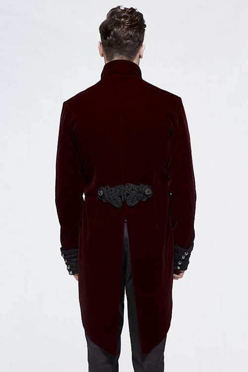 Wine Embroidered Rivet Dovetail Gothic Men's Coat