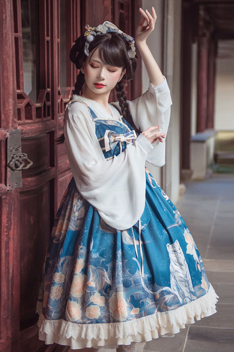 Chinese Style Tiger and Floral Print Bowknot Classic JSK