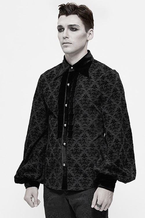 Men's Gothic Blouse with Court Pattern, Flocking and Lantern Sleeves